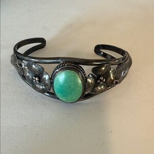 Silver and Turquoise Floral Cuff Bracelet